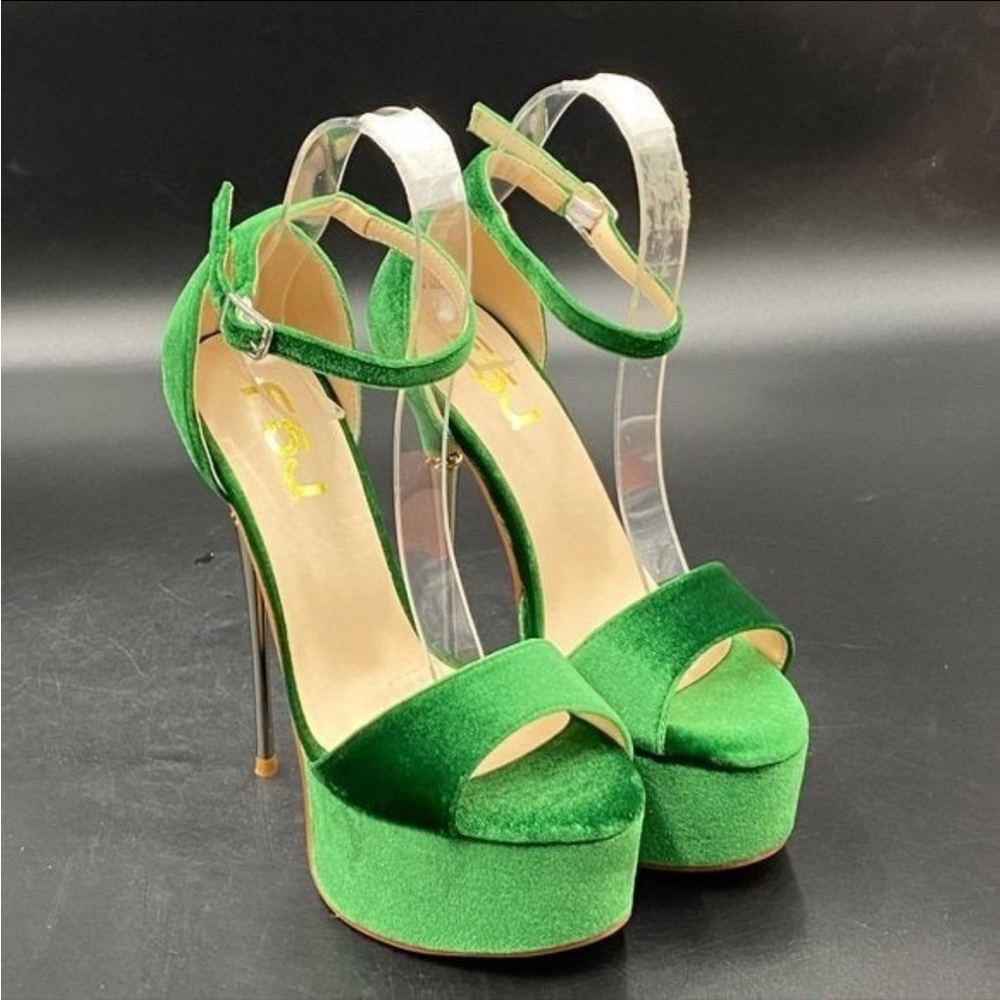 FSJ Green platform high stiletto heels peep toe with ankle straps buckle sandals